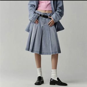 Opicloth Pleated Washed Denim Skirt Size Small Blue Designer Oh Vault Curated